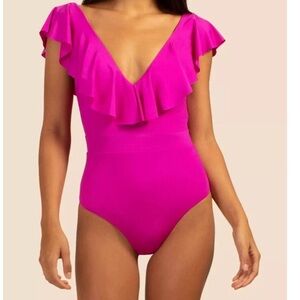 NWT TRINA TURK ATLAS RUFFLE PLUNGE ONE PIECE in ORCHID Size 6